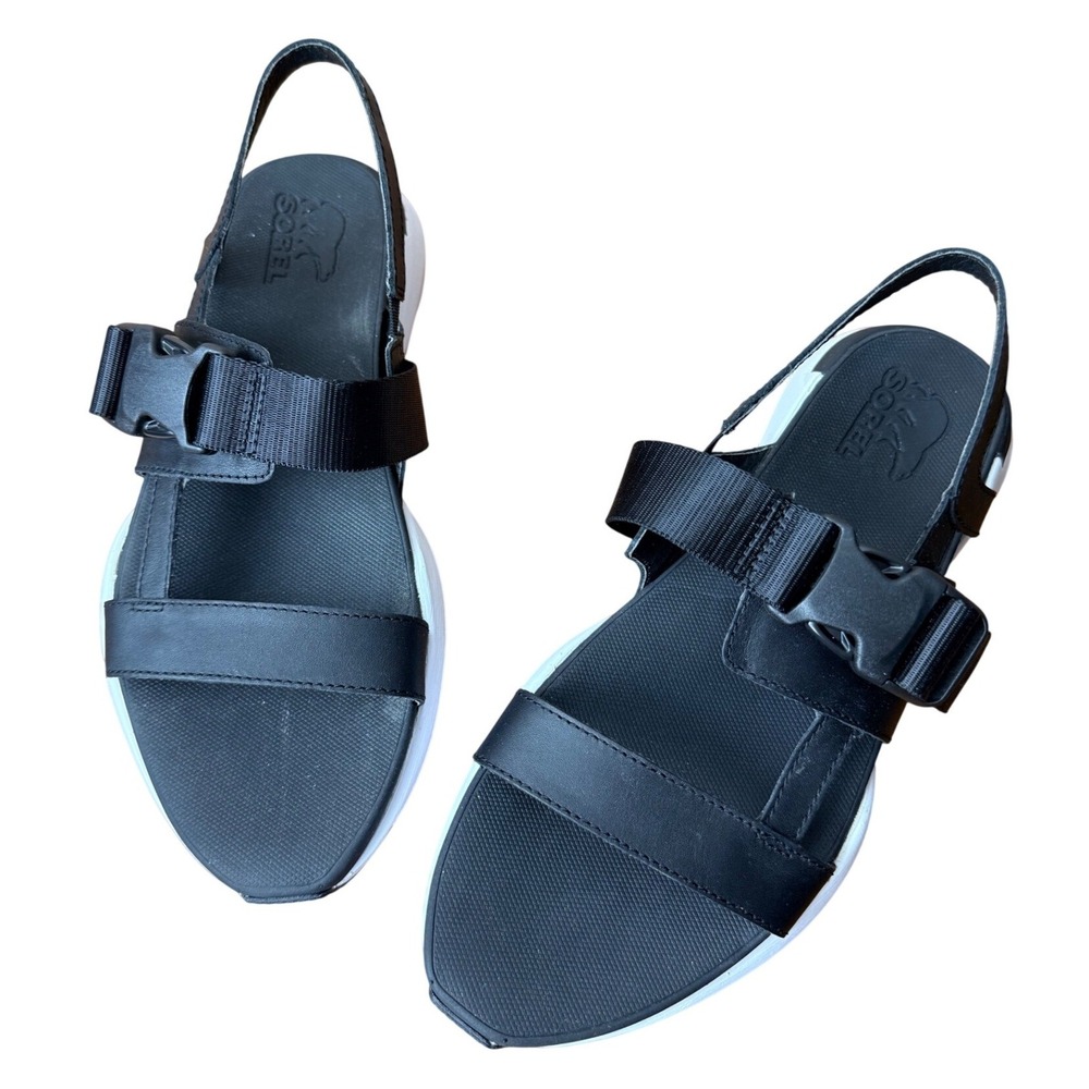 Sorel Kinetic Impact II Slingback‎ Sandals Black White NL4697-010 Womens 7.5